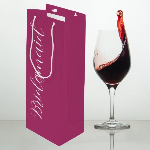 Bridesmaid Deep Pink Stylized Script Wine Gift Bag