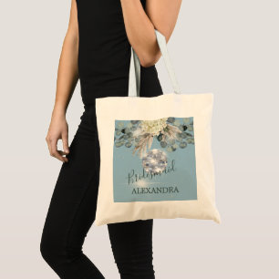 Bridesmaid Disco Ball Floral Blue Eucalyptus  Tote Bag