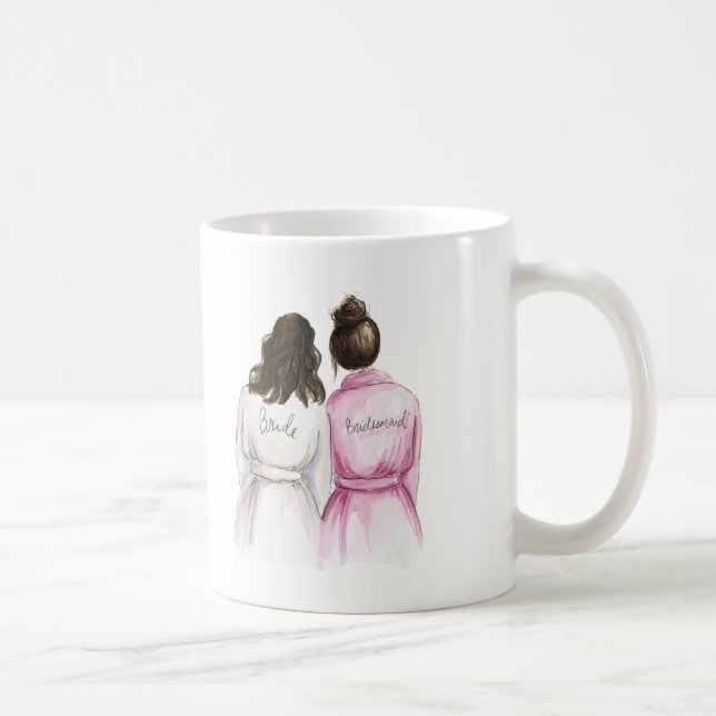 Bridesmaid? Dk Br Wavy Bride Dk Br Maid Coffee Mug (Right)