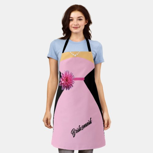 Bridesmaid Dress Pink with Pink Flower Personalize Apron