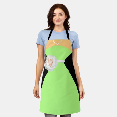 Bridesmaid Dress Sage Green with a Cream Flower Apron
