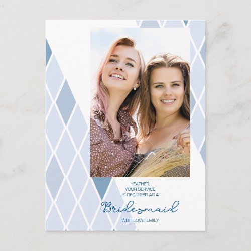 Bridesmaid Elegant Abstract Photo Blue Proposal Postcard