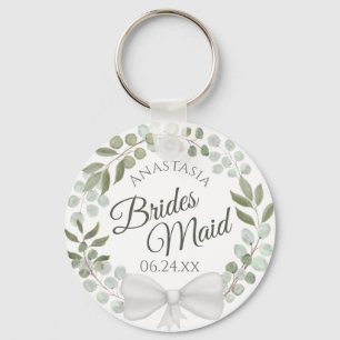 Bridesmaid Elegant Eucalyptus Wreath Wedding Keychain