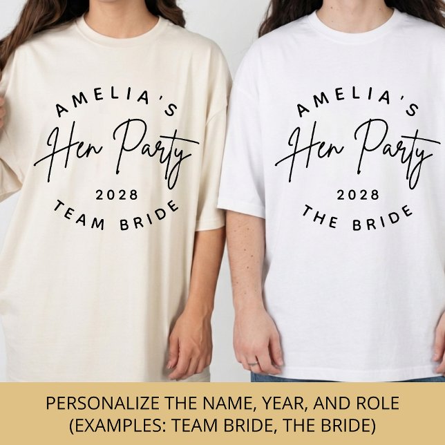 Bridesmaid | Elegant Script Hen Party Bride Custom T-Shirt (Personalized Bride Team T-Shirt Gift for Bridal Party, Hen Party or Wedding Matching Outfits)