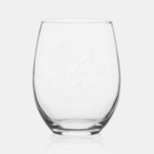 Bridesmaid Elegant Script Name Wedding Party Stemless Wine Glass (Front)