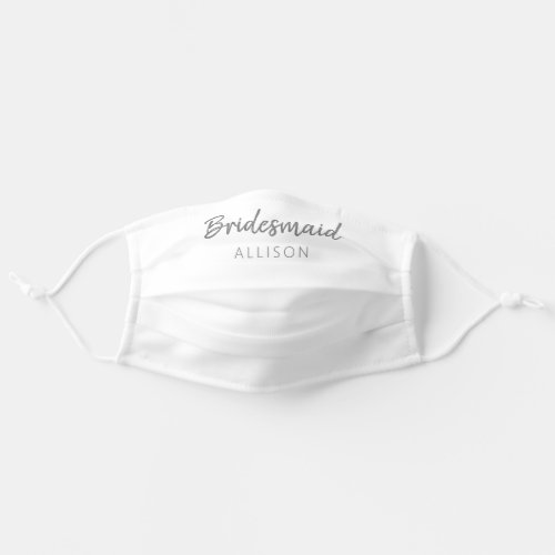 Bridesmaid Elegant Script White Wedding Monogram  Adult Cloth Face Mask