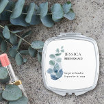 Bridesmaid Eucalyptus Greenery Wedding Compact Mirror<br><div class="desc">Personalized compact mirror for you to customize with name of your bridesmaid - or anyone in your bridal party. You can also add the bride and groom's names and the wedding date. This delicate design has a sprig of eucalyptus leaves on a watercolor wash with watercolor greenery and foliage in...</div>