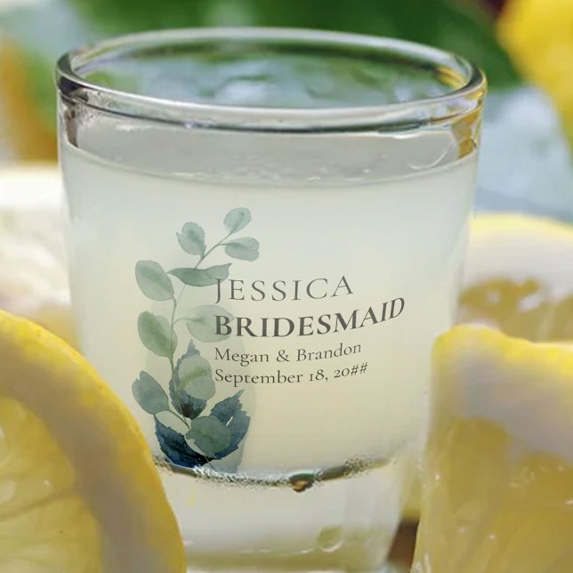 Bridesmaid Eucalyptus Greenery Wedding Custom Shot Glass (Creator Uploaded)