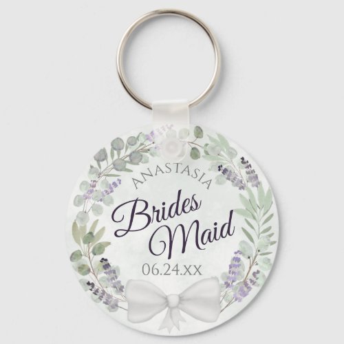 Bridesmaid Eucalyptus  Lavender Wreath Wedding Keychain