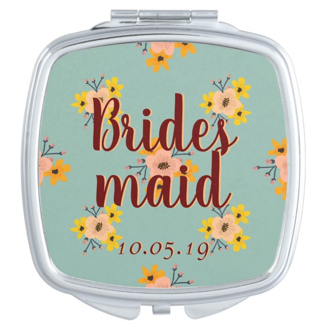 Bridesmaid Fall floral Compact Mirror (Front)