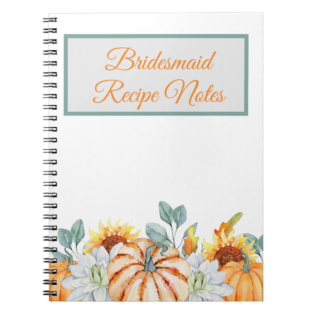 Bridesmaid Fall Wedding Recipe Favor  Notebook (Front)
