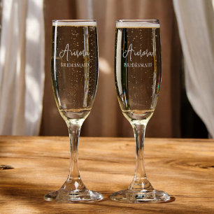 Bridesmaid Fancy Calligraphy Simple Champagne Flute