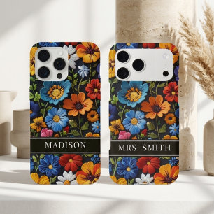Bridesmaid Faux Embroidery Floral Bridal Name iPhone 15 Pro Max Case