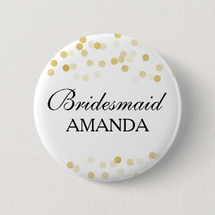 Bridesmaid Favor Faux Gold Foil Glitter Lights Pinback Button