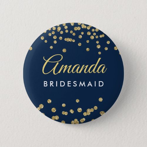 Bridesmaid Favor Gold Faux Glitter Confetti Navy Button