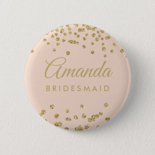 Bridesmaid Favor Gold Glitter Confetti Blush Rose Pinback Button