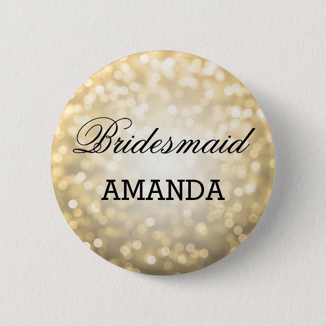 Bridesmaid Favor Gold Glitter Lights Pinback Button (Front)