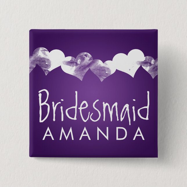 Bridesmaid Favor Grunge Hearts Purple Button (Front)