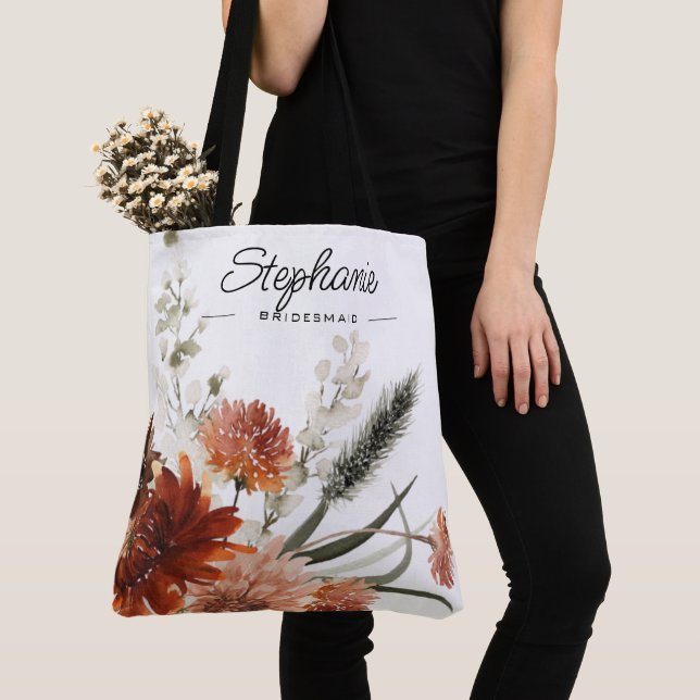 Bridesmaid Favor Rustic Floral Bouquet Tote Bag (Close Up)