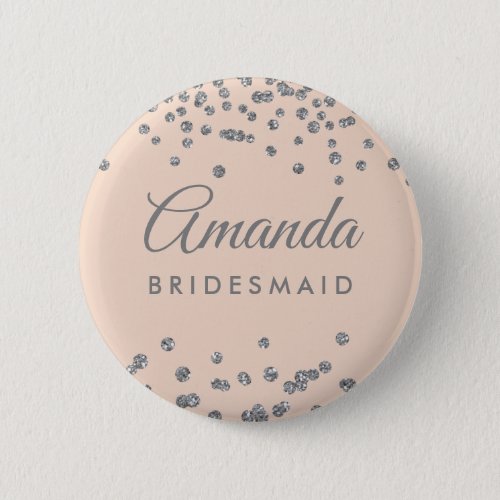 Bridesmaid Favor Silver Glitter Confetti Blush Button