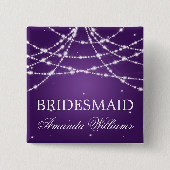 Bridesmaid Favor Sparkling String Purple Pinback Button (Front)