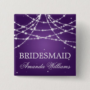 Bridesmaid Favor Sparkling String Purple Pinback Button