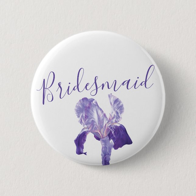 Bridesmaid flag iris purple wedding pin / button (Front)