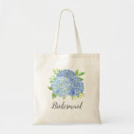 Bridesmaid Floral Blue Hydrangea Foliage Tote Bag<br><div class="desc">This bridesmaid tote bag features a watercolor blue hydrangea and green foliage design. You can personalize it with a name. Please visit our store or our collection pages for more products featuring this design that you can customize for your needs.</div>