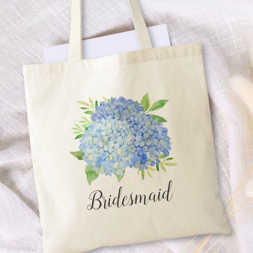 Bridesmaid Floral Blue Hydrangea Foliage Tote Bag