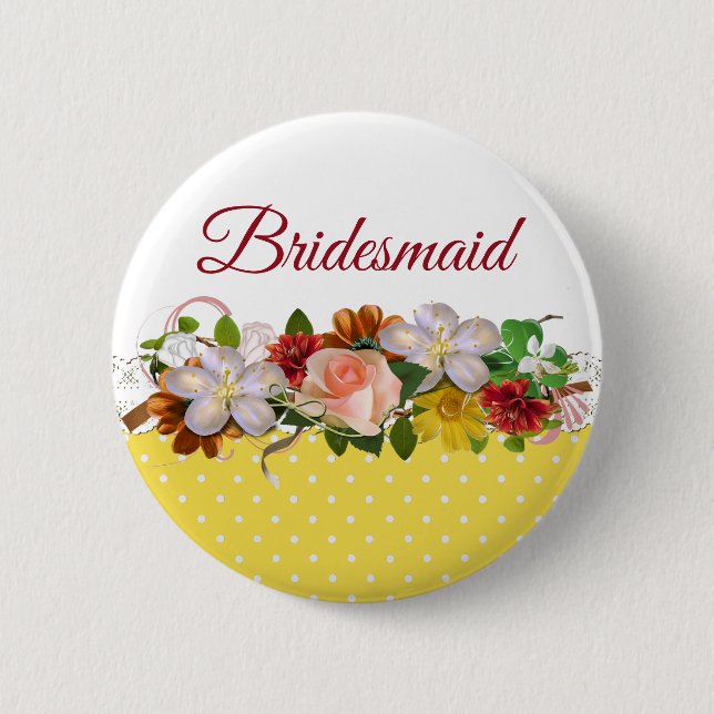 Bridesmaid Floral Bouquet Wedding Button (Front)