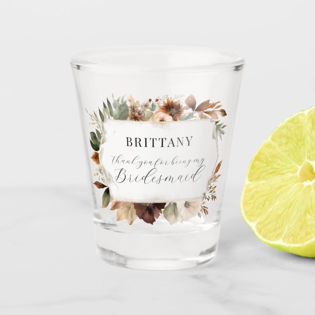 Bridesmaid Floral Fall Autumn Foliage Wedding Shot Glass (Front)