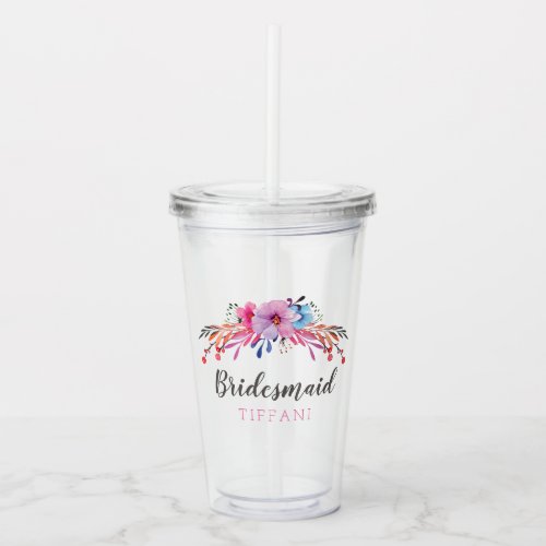 Bridesmaid Floral Personalized Acrylic Tumbler