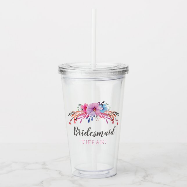 Bridesmaid Floral Personalized Acrylic Tumbler (Front)