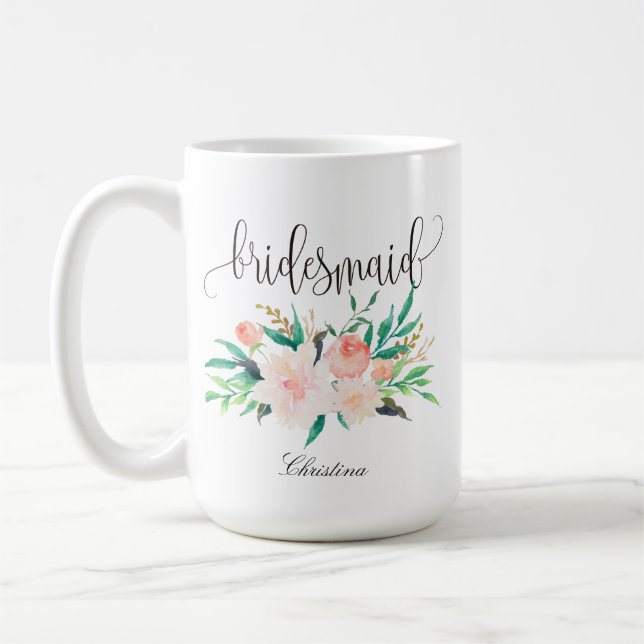 Bridesmaid Floral Personalized Wedding -1 Coffee Mug (Left)