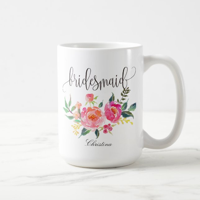 Bridesmaid Floral Personalized Wedding -3 Coffee Mug (Right)