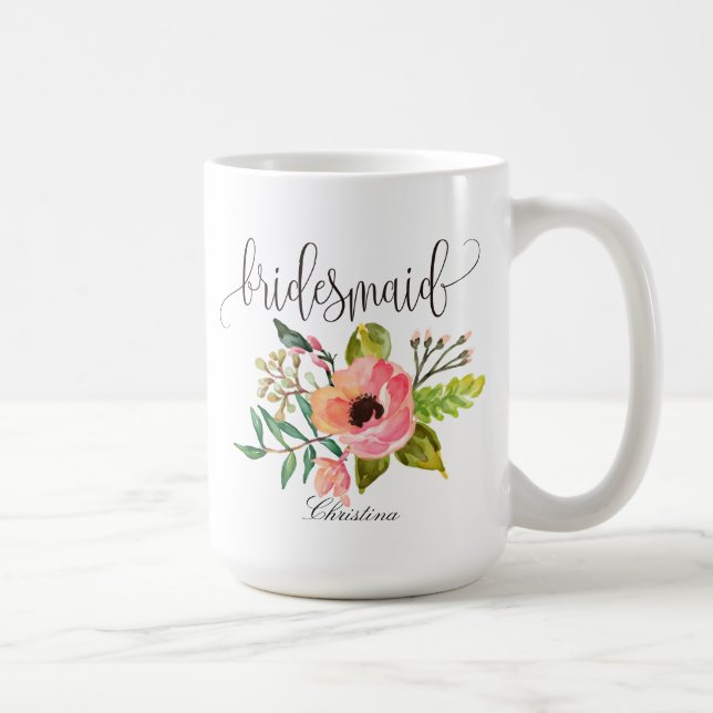 Bridesmaid Floral Personalized Wedding -6 Coffee Mug (Right)
