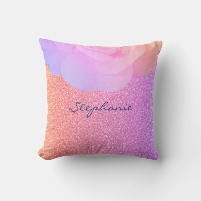 Bridesmaid Floral Rose Gold Glitter Pink Sparkle Outdoor Pillow (Front)
