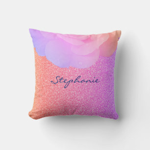 Bridesmaid Floral Rose Gold Glitter Pink Sparkle Throw Pillow