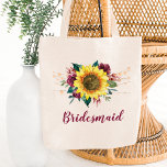 Bridesmaid Floral Sunflowers String Lights Tote Bag<br><div class="desc">This bridesmaid tote bag features a watercolor sunflower and burgundy roses design with string lights. You can personalize it with a name. Please visit our store or our collection pages for more products featuring this design that you can customize for your needs.</div>