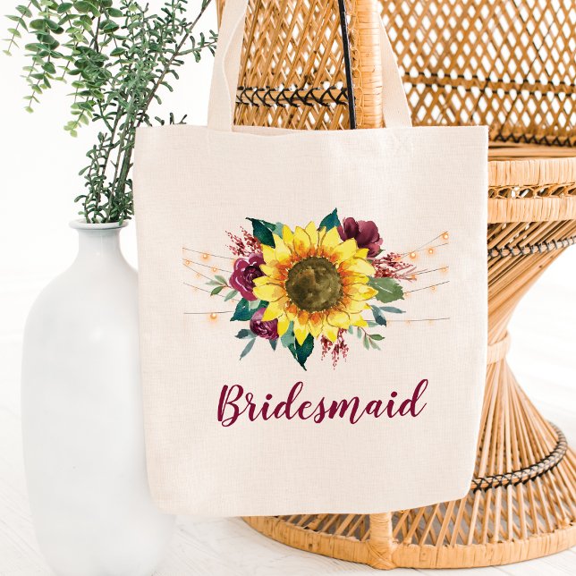 Bridesmaid Floral Sunflowers String Lights Tote Bag (Creator Uploaded)