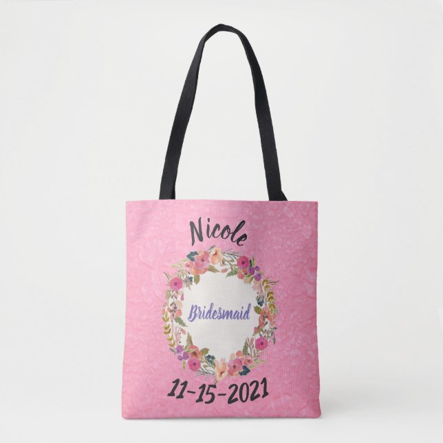 Bridesmaid Floral Wreath Design Tote Bag (Front)
