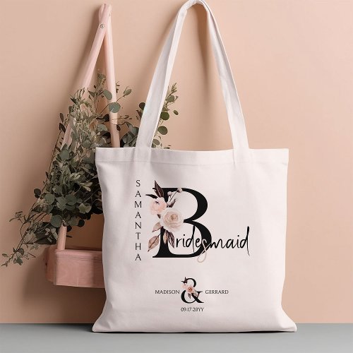 Bridesmaid Flower Letter Boho Floral Wedding Tote Bag