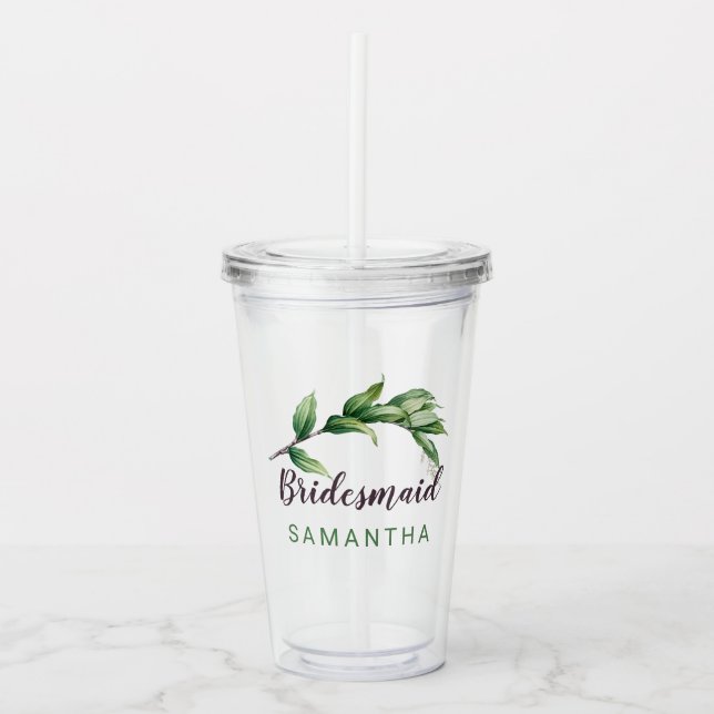 Bridesmaid Foliage Personalized Acrylic Tumbler (Front)