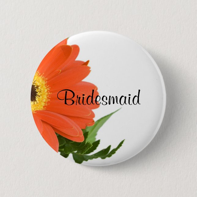 Bridesmaid: Gerbera Daisy in Tangerine Pinback Button (Front)