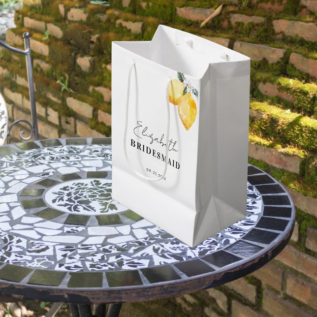 Bridesmaid Gift Bag with Watercolor Lemons & Name (Creator Uploaded)