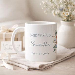 Bridesmaid Gift Blue Floral Personalized Coffee Mug