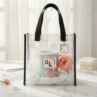 Bridesmaid Gift Blush Peony Monogram Clear Tote Bag