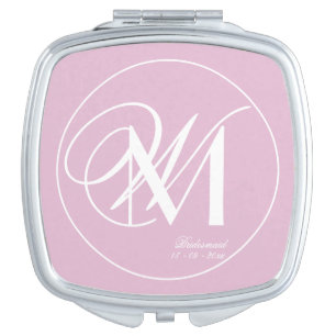 Bridesmaid Gift Double Monogram Initials Pink Compact Mirror