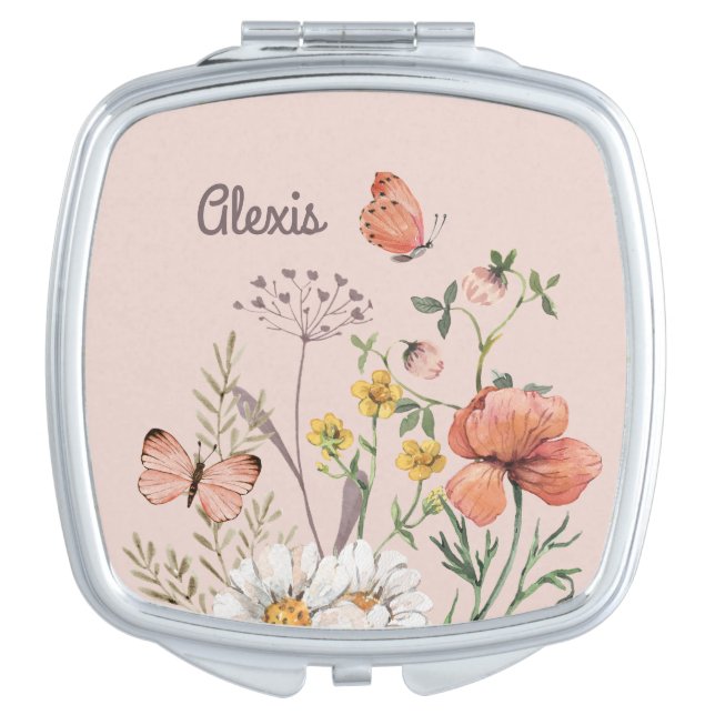 Bridesmaid GIft Elegant Blush Pink Floral  Compact Mirror (Front)
