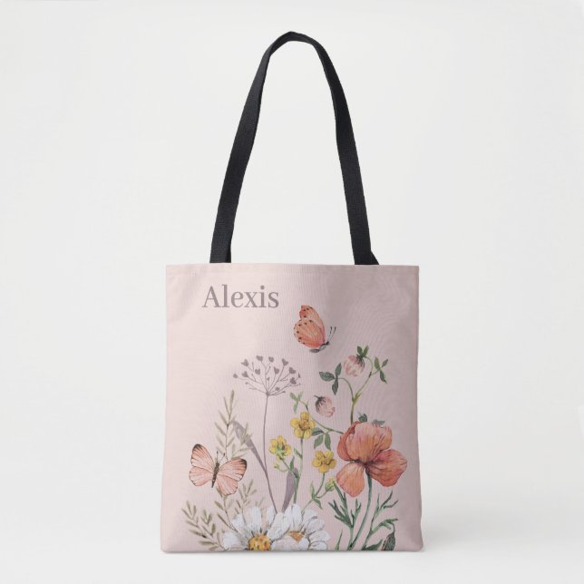 Bridesmaid GIft Elegant Blush Pink Floral  Tote Bag (Front)
